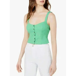 ASTR, Charlene Smocked Button Down Crop Top, Bright Lime, XS